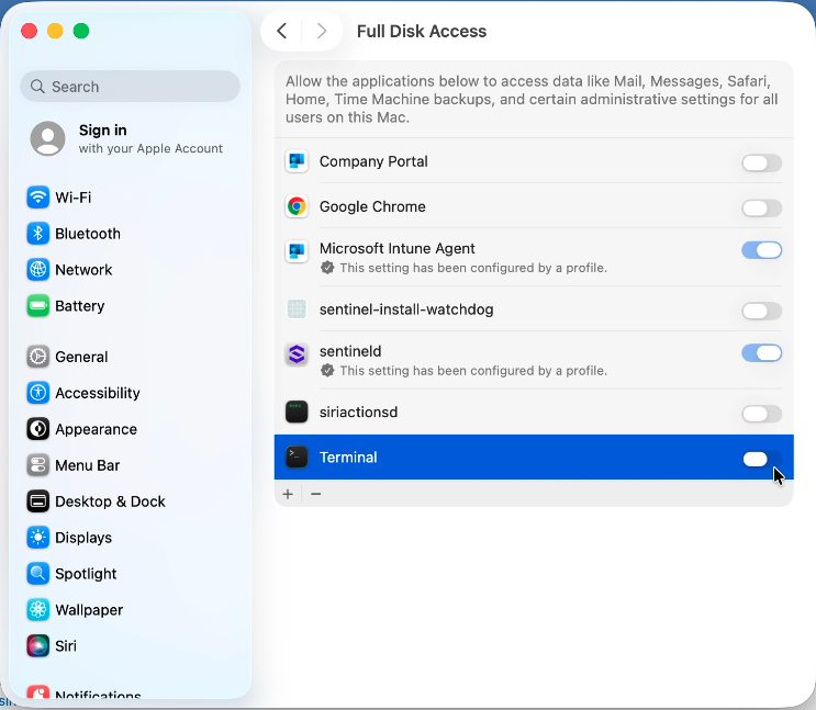 Permissions Screenshot
