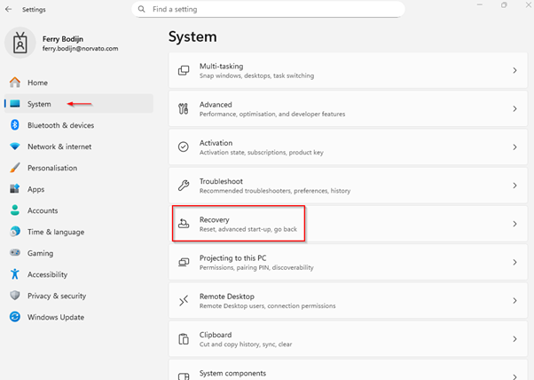 Navigate to Recovery